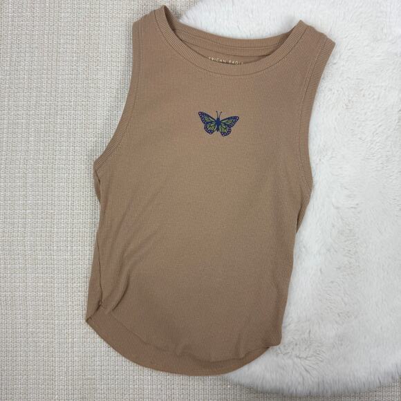 American Eagle Brown Butterfly Sleeveless Cropped Tank Size Small - Picture 1 of 6